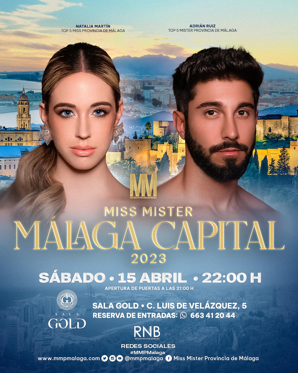 Cartel Gala Miss Mister Malaga Capital 2023 en Sala Gold