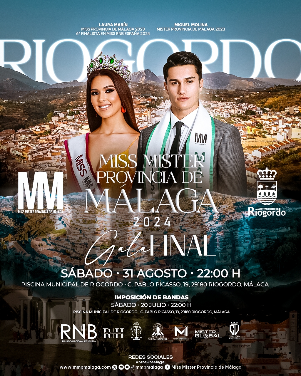 Cartel 91 Aniversario Miss Mister Provincia de Malaga 2024 en Riogordo Laura Marin Medina Miguel Molina Sanchez